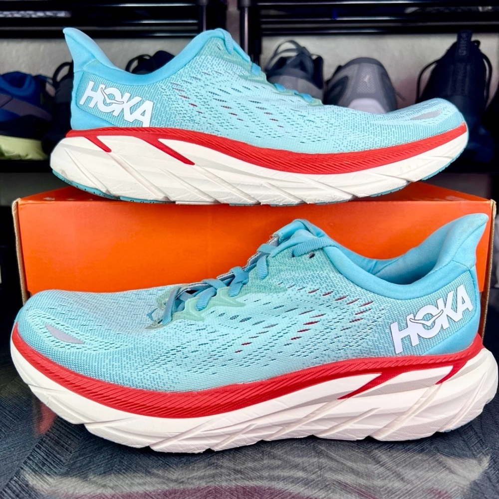 Hoka One One Clifton 8 Wide Women’s Walking Marathon Running Shoes Blue - 9.5